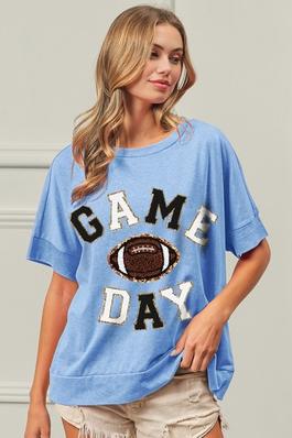 Football Game Day Patches Short Sleeve Solid Top
