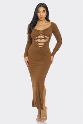 Scoop Neck Cut Out Detail Solid Knit Maxi Dress