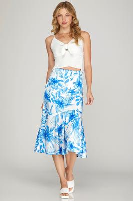 Floral Print Satin Effect Mermaid Midi Skirt