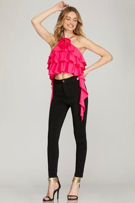 Rose Cottage Detail Layered Ruffle Solid Crop Top