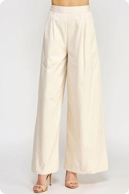 Pleated Front Wide Leg Twill Pant