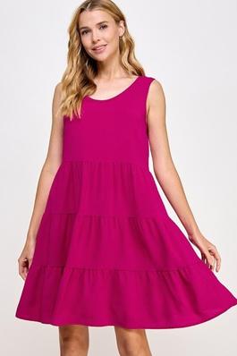 Tiered Layer Solid Woven Dress