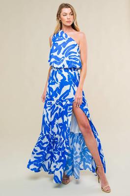 One Shoulder Top and Tiered Maxi Skirt Print Set