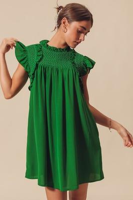 Smocked and Ruffle Detail Sleeveless Mini Dress