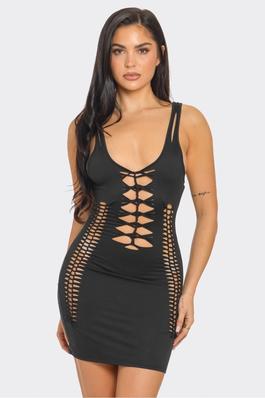 Knotted Cut Out Detail Scoop Neck Tank Mini Dress