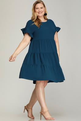 Plus Size Ruffle Detail Short Sleeve Tiered Dress