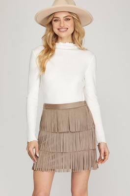 Fringe Tiered Faux Suede Mini Skirt