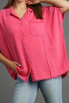 SOLID SHORT SLEEVE STITCH DETAIL SHIRT TOP