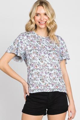 FLORAL PRINT LAYERED RUFFLE SLEEVE TOP