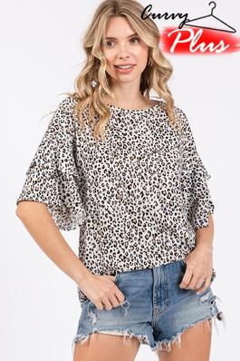 LEOPARD PRINT DOUBLE LAYER SLEEVE TUNIC