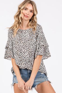 LEOPARD PRINT DOUBLE LAYER SLEEVE TUNIC