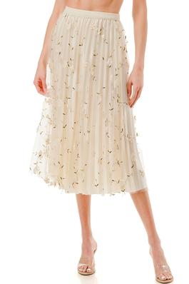 FLOWER PATCHED PLEATED MESH SKIRT