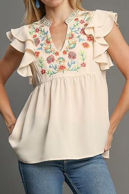 FLORAL EMBROIDERED BABYDOLL WOVEN TOP