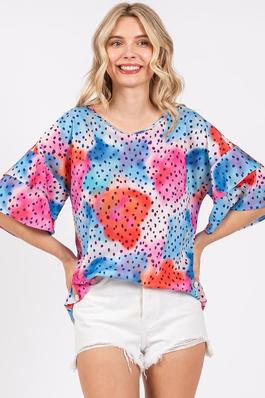 MULTI COLOR PRINT DOUBLE LAYER SLEEVE TUNIC
