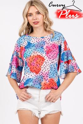PLUS MULTI COLOR PRINT DOUBLE LAYER SLEEVE TUNIC