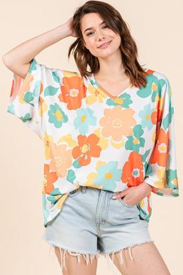 FLORAL PRINT OVERSIZED TUNIC TOP