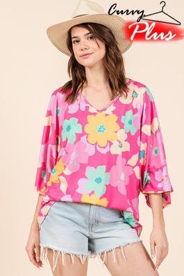 PLUS SIZE FLORAL PRINT OVERSIZED TUNIC TOP