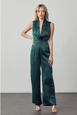 Satin Formal Jumpsuit with Pleated Bodice Detail