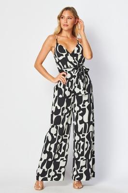 Woven Geometric Print Jumpsuit with Side Pocket