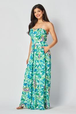 Woven Floral Print Tube Jumpsuit with Back Details