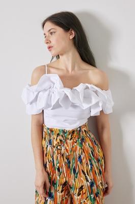 Solid Woven Ruffle Detail Top