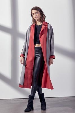 Color Contrast Trimmed Solid Reversible Trench Coat