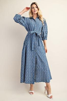 Floral Embroidery Denim Button Down Dress