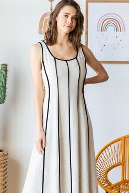 Linen Blend Multi Seam Contrast Tank Top Dress