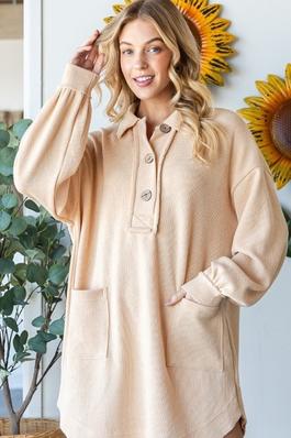 Oversize Big Button Pull Over Top