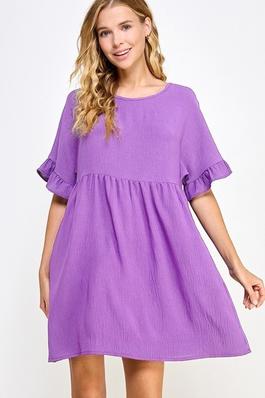 Solid Knit Babydoll Dress with Ruffle Sleeves