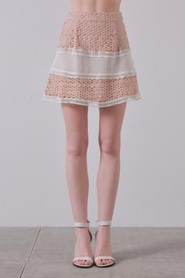 Crochet Lace Color Block Mini Skirt