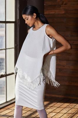 Solid Woven Checker Pattern Fringe Top