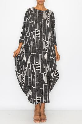 SIDE POUCH BOXY PRINTED LONG DRESS LOOSE FIT