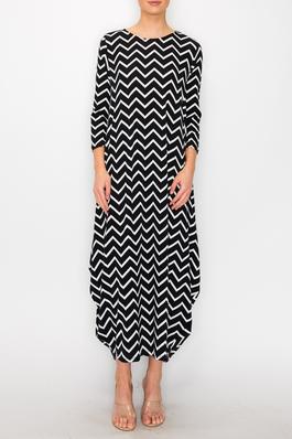  THREE QUTER SLEEVE LONG DRESS LOOSE FIT SOLID