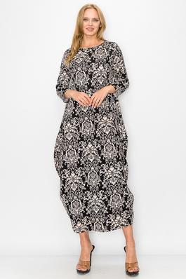  SIDE POUCH BOXY PRINTED LONG DRESS LOODE FIT