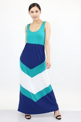 MADE IN USA COLOR BLOCK SLEEVELESS LONG DRESS