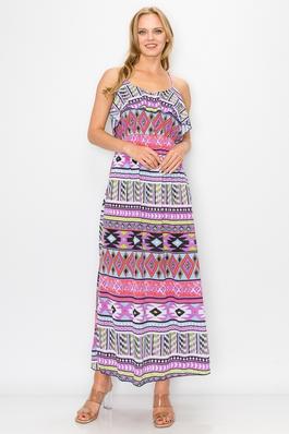 TRIBAL  PRINT RUFFLY ON TOP OF CHEST CUTE DRESS 