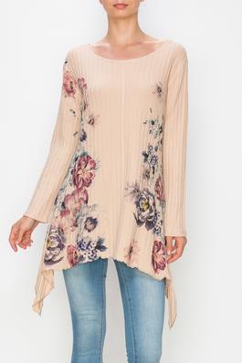 SIDE TAIL LONG SLEEVE PRINT TUNIC TOP SUBLIMATION