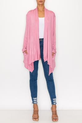 OPEN FRONT RAYON MATERIAL CARDIGAN WITH POCKETS