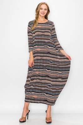 SIDE POUCH BOXY PRINTED LONG DRESS LOODE FIT