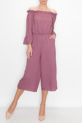 Jumpsuit off shoulder ruffle sleeve  with pockets 