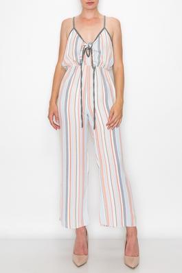 SPAGHETTI STRAP FRONT TIE ELASTIC WAIST JUMPSUIT