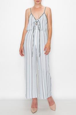 SPAGHETTI STRAP FRONT TIE ELASTIC WAIST JUMPSUIT