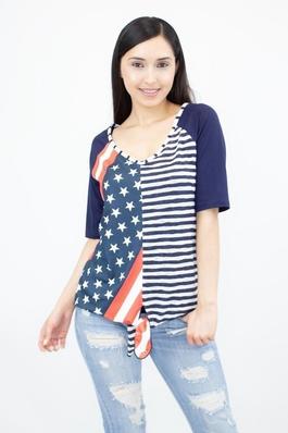  FRONT TIE AMERICAN FLAG SUBLIMATION  PIRNT TOP