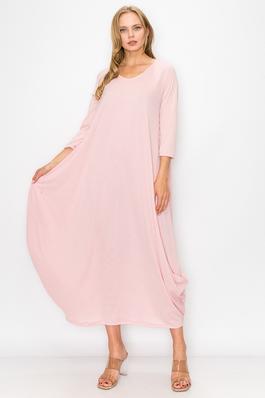  SIDE POUCH MAXI DRESS SOLID THREE QUTER SLEEVE