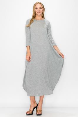  SIDE POUCH MAXI DRESS SOLID THREE QUTER SLEEVE