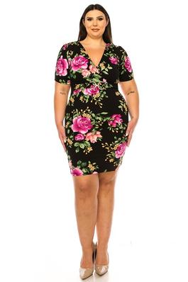 Plus size, V-neck sheath dress with buckle accent 