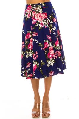 Floral print paneled A-line midi skirt