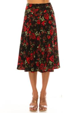 Floral print paneled A-line midi skirt