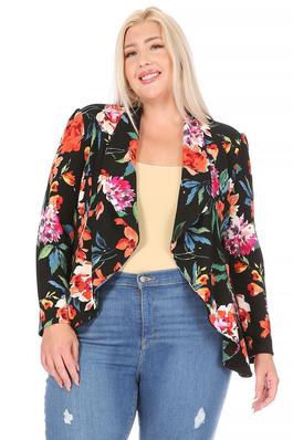 Plus size, floral print, waist length jacket